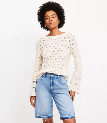 Mixed Pointelle Wide Sleeve Boatneck Sweater