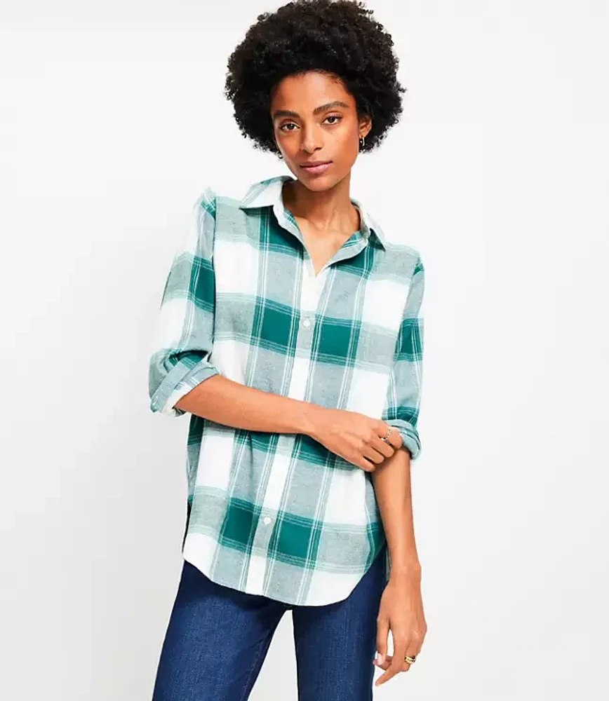 Petite Plaid Angled Cuff Everyday Tunic Shirt