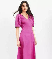 Button Sleeve Midi Pocket Dress