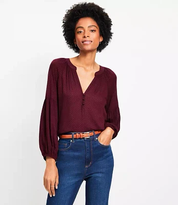 Petite Velvet Dot Billow Sleeve Blouse