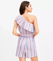 LOFT Beach Dobby Stripe One Shoulder Romper