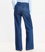 Petite Pleated High Rise Wide Leg Jeans Dark Wash