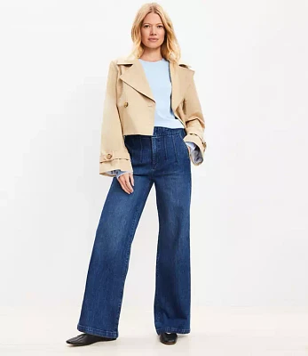 Petite Pleated High Rise Wide Leg Jeans Dark Wash