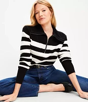 Petite Striped Half Zip Sweater