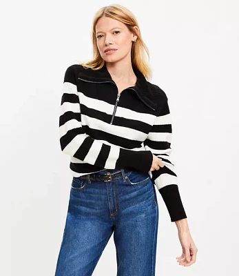 Petite Striped Half Zip Sweater