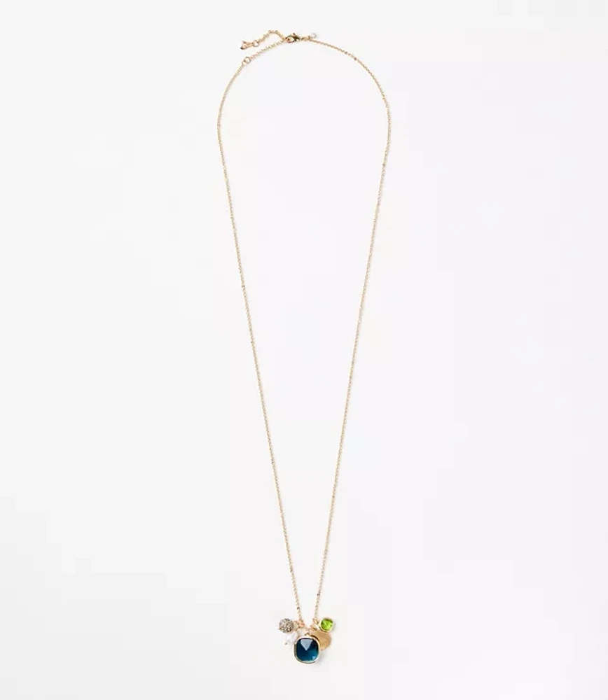 Pearlized Pave Cluster Pendant Necklace