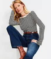 Petite Striped Boatneck Flare Sleeve Sweater