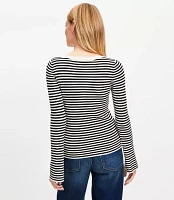 Petite Striped Boatneck Flare Sleeve Sweater