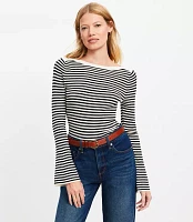 Petite Striped Boatneck Flare Sleeve Sweater