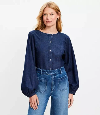 Chambray Blouson Sleeve Blouse