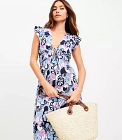 LOFT Beach Floral Ruffle Sleeve Maxi Pocket Dress