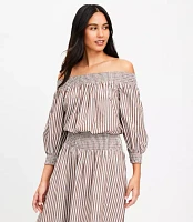 LOFT Beach Striped Poplin Smocked Off The Shoulder Top