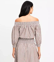 LOFT Beach Striped Poplin Smocked Off The Shoulder Top