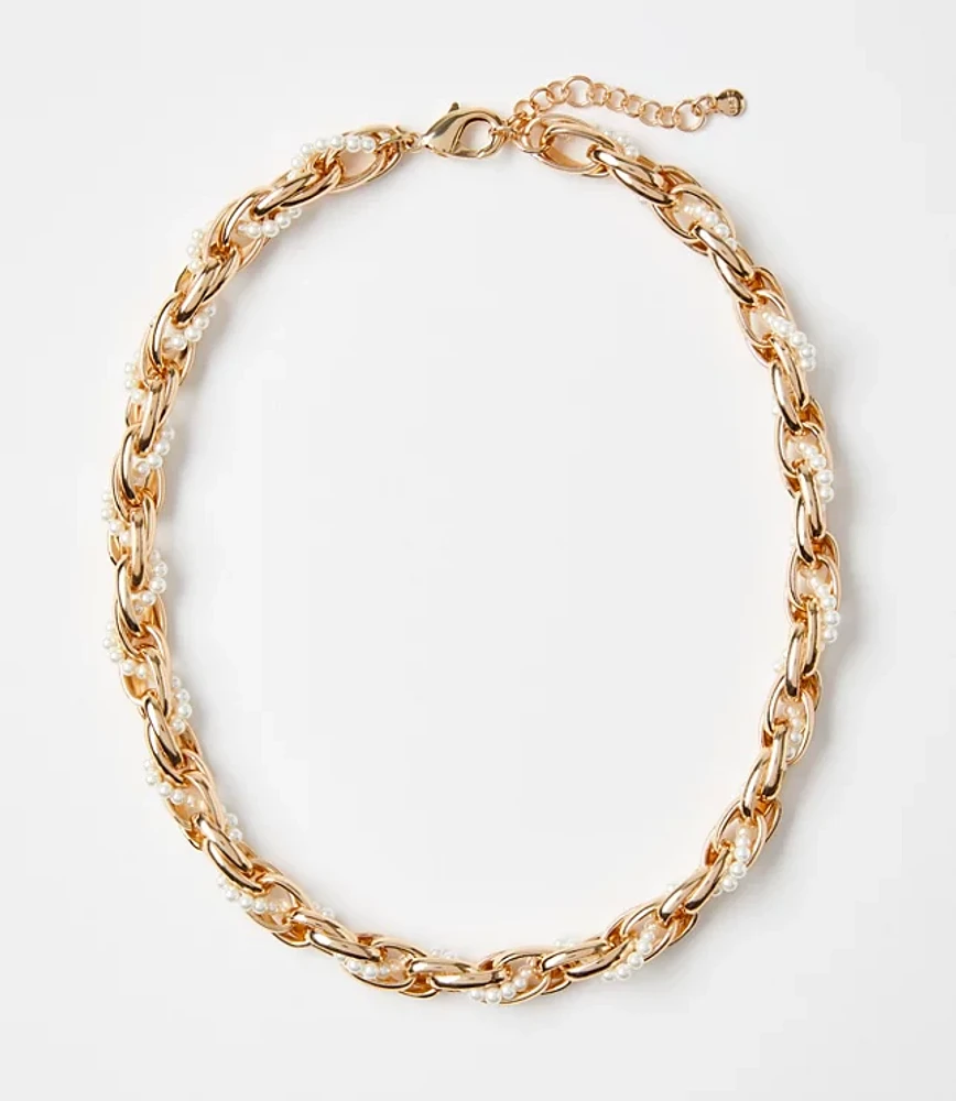 Pearlized Twist Chain Link Statement Necklace