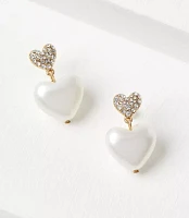 Pearlized Pave Heart Drop Earrings