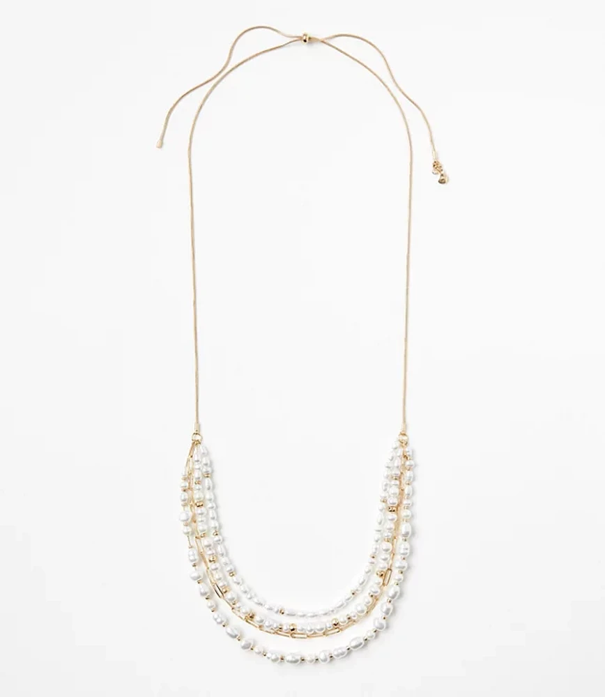 Pearlized Multistrand Pull Tie Necklace