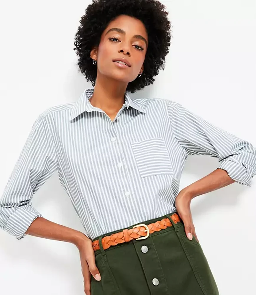 Petite Striped Cotton Poplin Everyday Relaxed Pocket Shirt