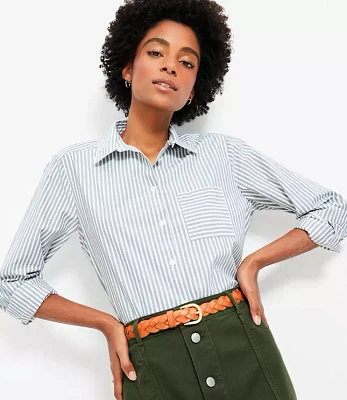 Petite Striped Cotton Poplin Everyday Relaxed Pocket Shirt