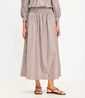 LOFT Beach Striped Poplin Smocked Midi Pocket Skirt