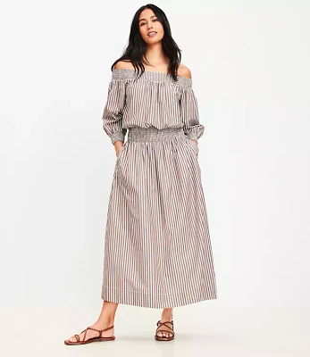 LOFT Beach Striped Poplin Smocked Midi Pocket Skirt