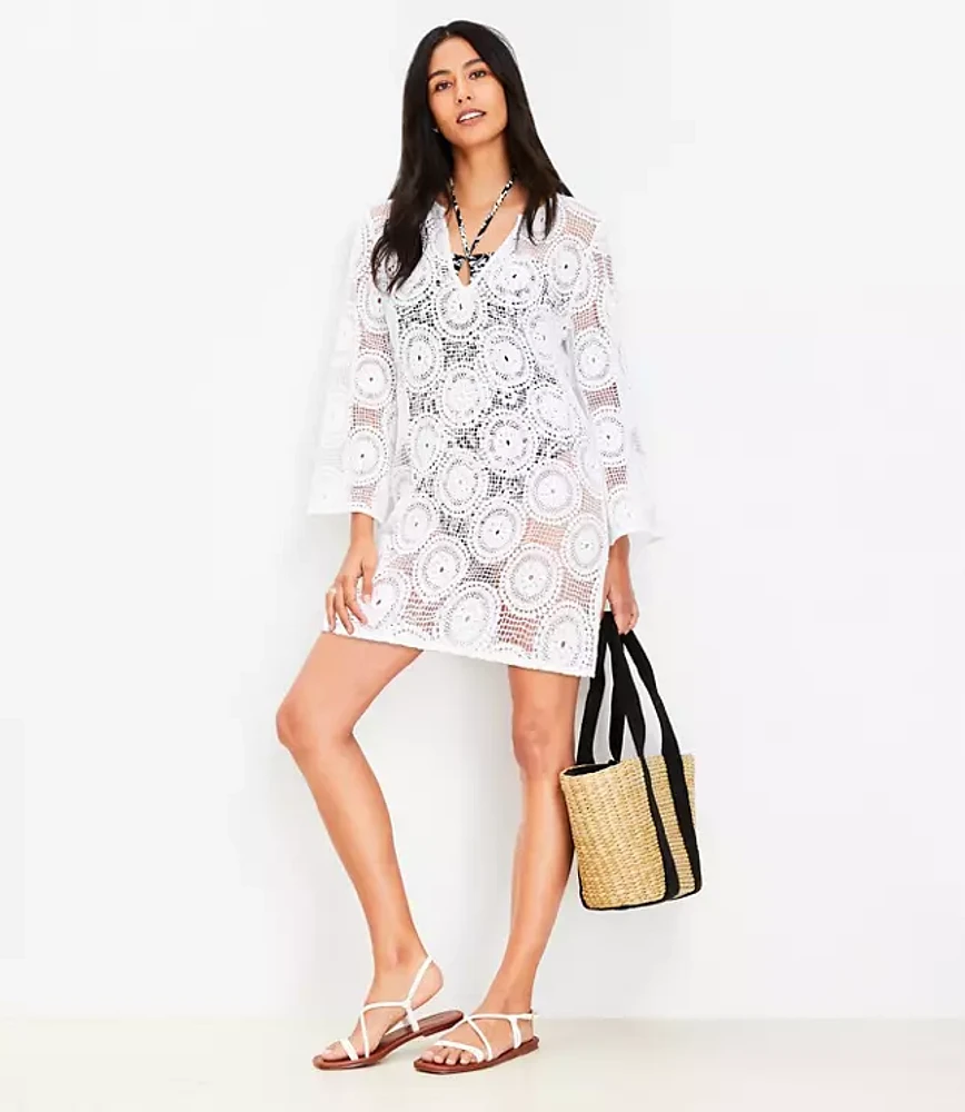 LOFT Beach Medallion Lace Flare Sleeve Swimsuit Coverup