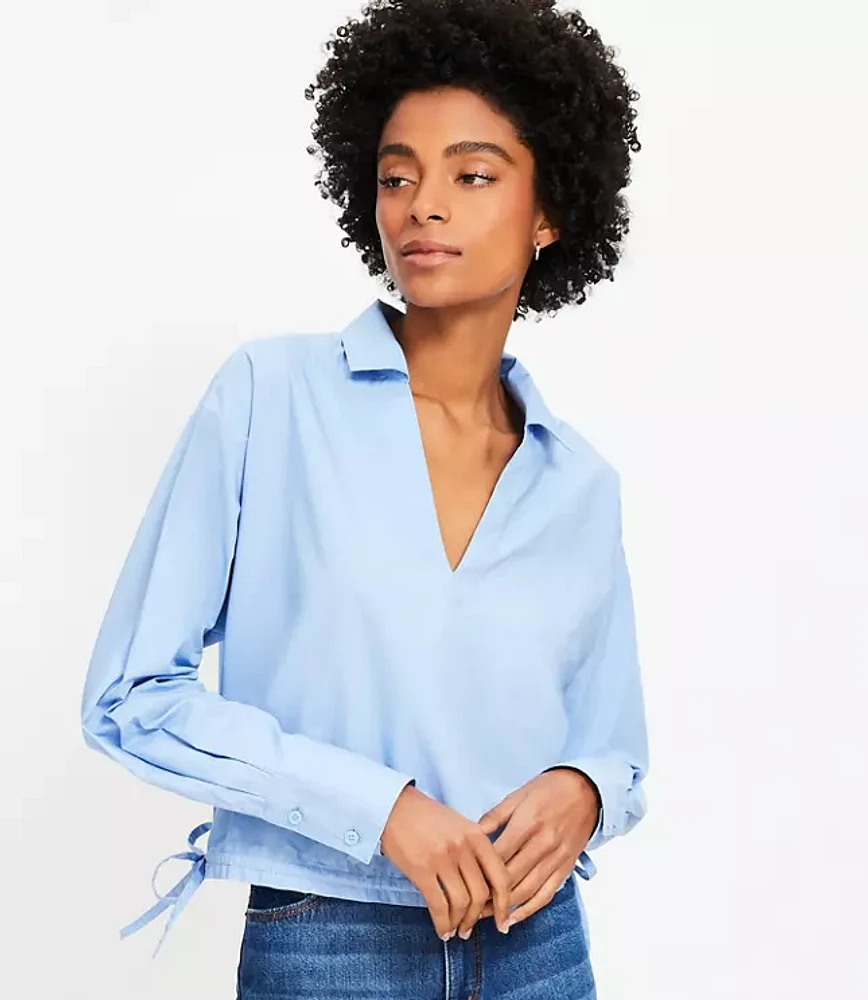 Petite Poplin Side Tie Shirt