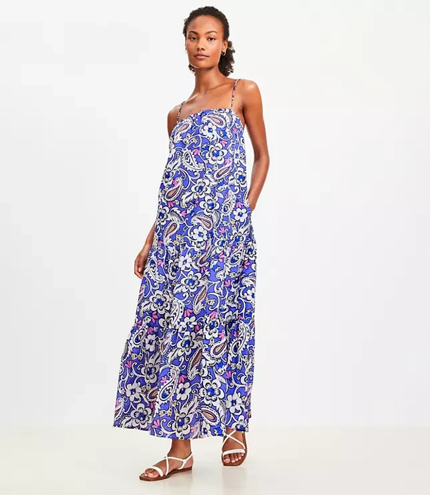 LOFT Beach Paisley Square Neck Tiered Maxi Dress