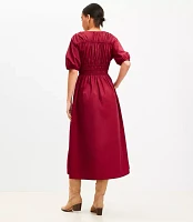 Shirred Tie Neck Midi Pocket Dress