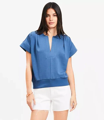 Pleated V-Neck Sweatshirt
