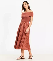 Eyelet Off The Shoulder Midi Dress