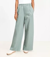 Pleated Pull On Wide Leg Pants Twill