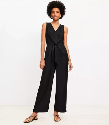 Tie Front Linen Blend Jumpsuit