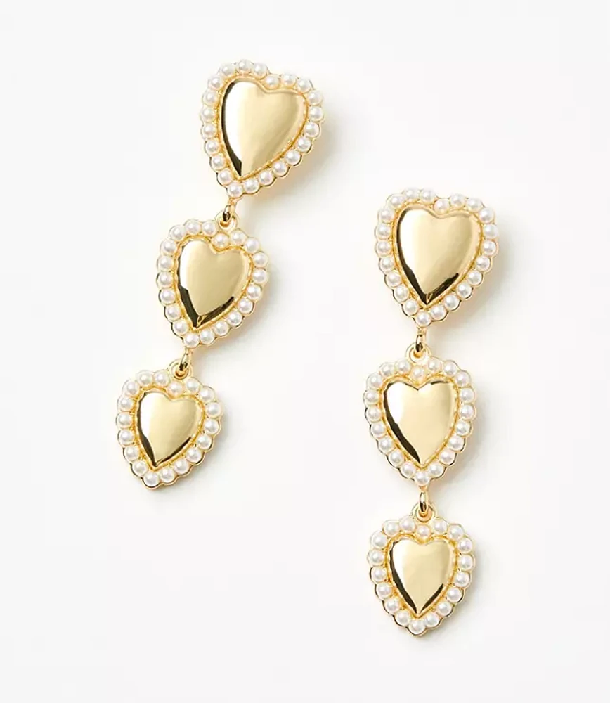 Pearlized Heart Drop Statement Earrings