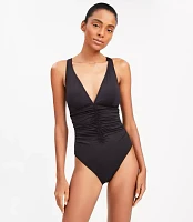 LOFT Beach Ruched Cross Back One Piece Swimsuit