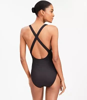 LOFT Beach Ruched Cross Back One Piece Swimsuit