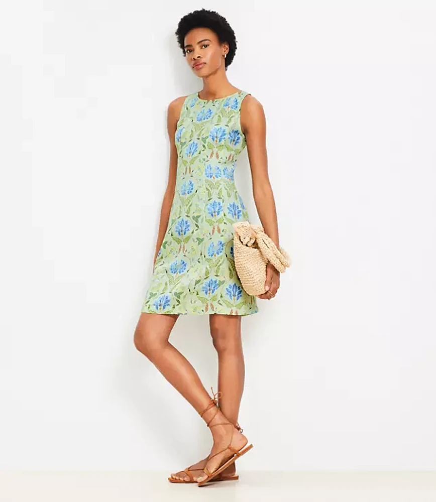 Garden Linen Blend Seamed Mini Dress