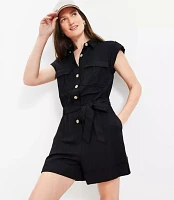 Petite Linen Blend Tie Waist Romper