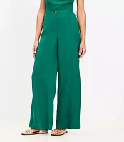 Linen Blend Pull On Wide Leg Pants