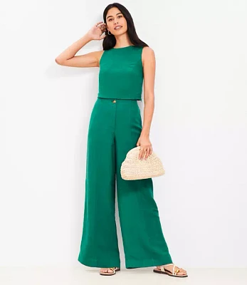 Linen Blend Pull On Wide Leg Pants