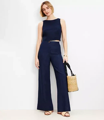 Linen Blend Pull On Wide Leg Pants