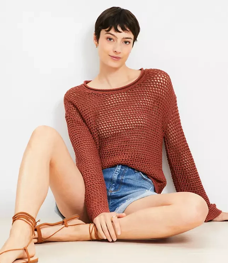 Mesh Wide Sleeve Boatneck Sweater