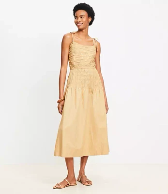 Tie Strap Smocked Poplin Midi Dress