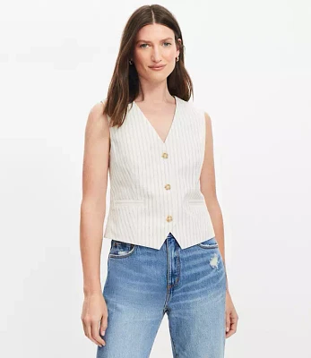 Petite Striped Cotton Linen Pocket Vest