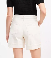 Petite High Rise Denim Cuffed Shorts Ivory