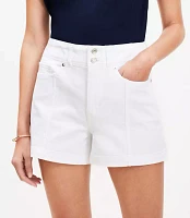 Petite Seamed High Rise Denim Shorts White