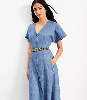 Petite Chambray V-Neck Midi Pocket Dress