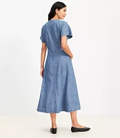 Petite Chambray V-Neck Midi Pocket Dress