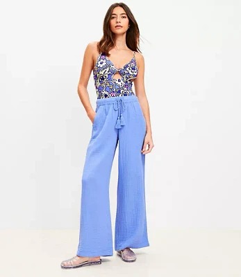 Petite LOFT Beach Triple Cloth Wide Leg Pants