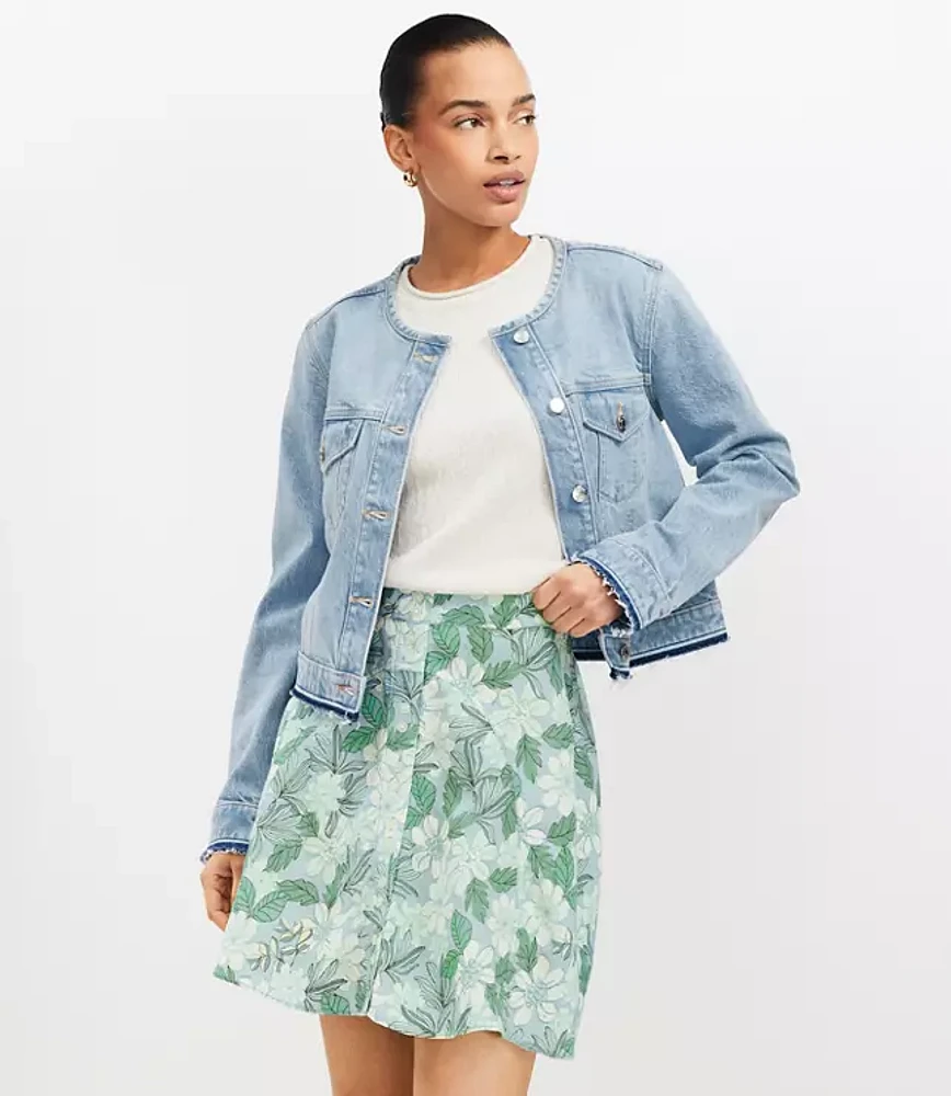 Petite Gardenia Linen Blend Button Mini Skirt