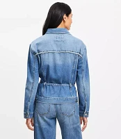 Petite Tie Waist Denim Trucker Jacket Luxe Medium Wash